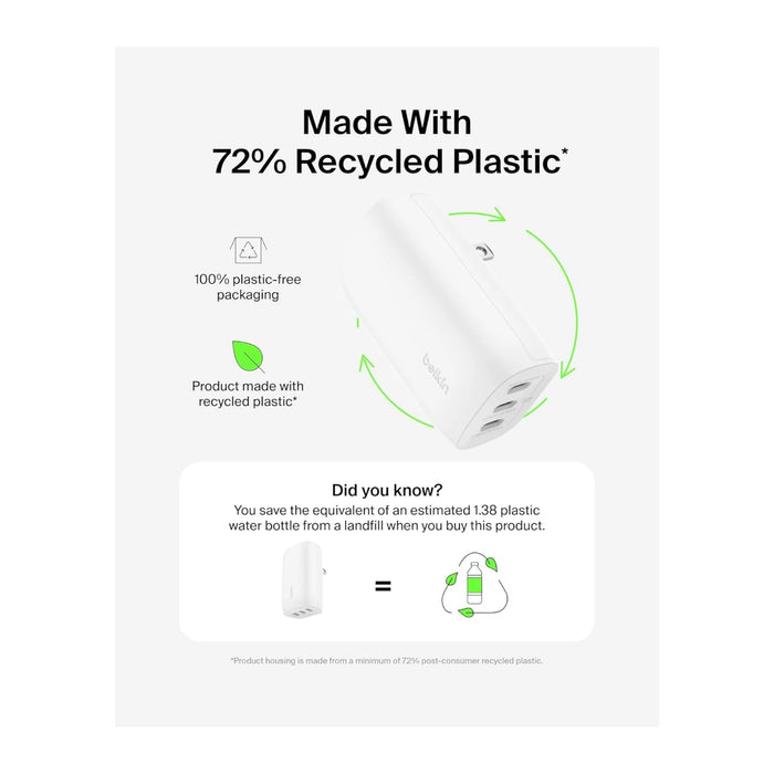 Belkin 67W Wall Charger Pd (3 USB-C), charges iPhone 16 from 0-50% in 24 minutes, Available at TaMiMi Projects in Qatar.