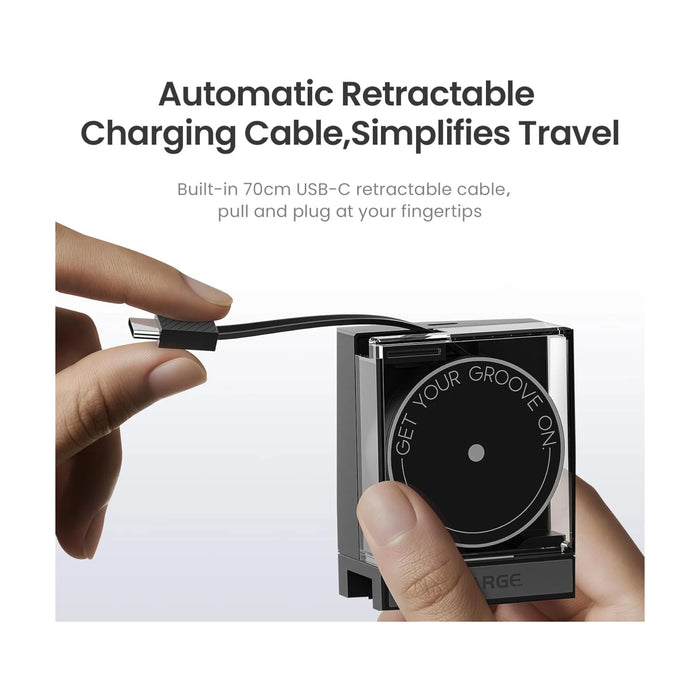 SHARGE Retractable 65W GaN USB-C Charger, includes a wall charger and USB C charging cable, from TaMiMi Projects, Qatar.