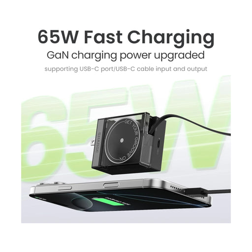 ‫احصل على شاحن SHARGE GaN بقوة ٦٥ واط من تميمي بروجكتس في قطر. تصميم شفاف، سلك USB-C قابل للسحب، وتقنية GaN للشحن السريع. 
