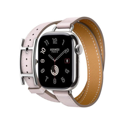 Apple Watch Hermès Series 11, 42mm Silver Titanium with Mauve Pale Double Tour. TaMiMi Projects Qatar.