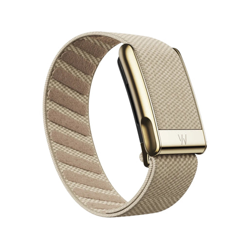 Whoop MG SuperKnit Luxe Band Dune with Gold – premium knit strap with gold clasp from TaMiMi Projects in Qatar.