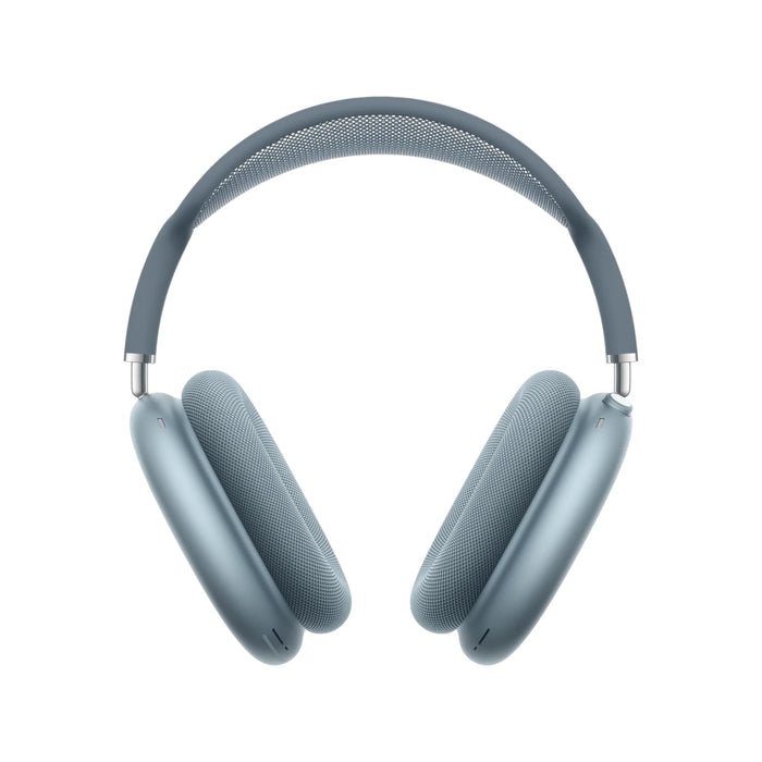 AirPods Max in blue color with noise cancellation, spatial audio, and dynamic head tracking, available at TaMiMi Projects in Qatar.