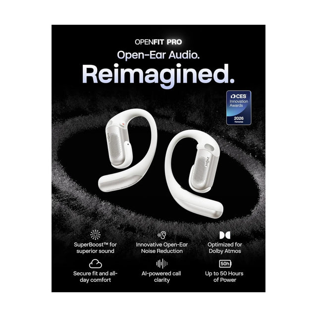 Shokz OpenFit Pro, Open-Ear Noise Reduction technology for fewer distractions. TaMiMi Projects Qatar.