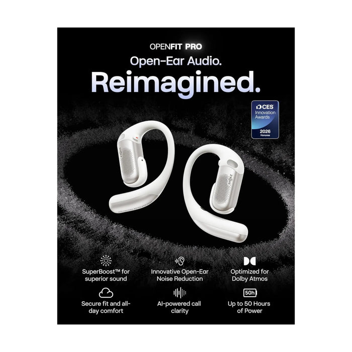 Shokz OpenFit Pro, Open-Ear Noise Reduction technology for fewer distractions. TaMiMi Projects Qatar.