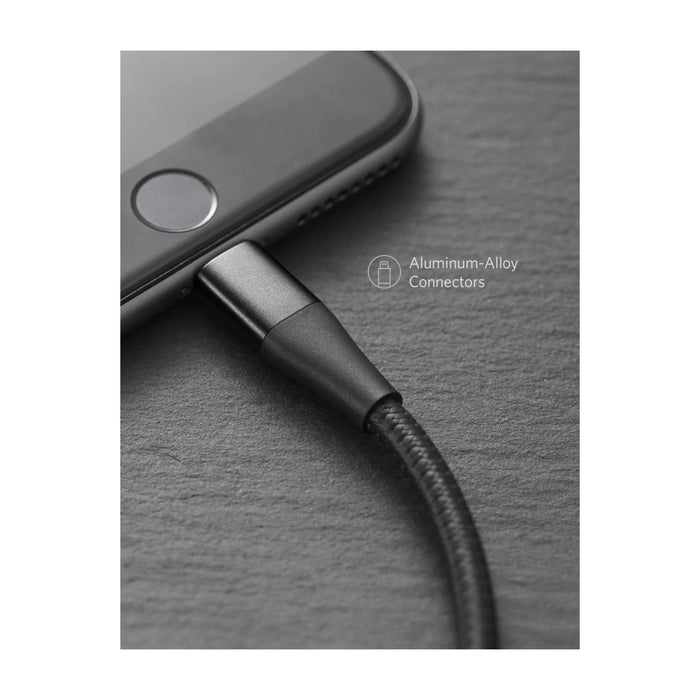 Anker USB-A to Lightning Cable (6 ft) - black, Supports fast & stable charging for Lightning devices, at TaMiMi Projects in Qatar.