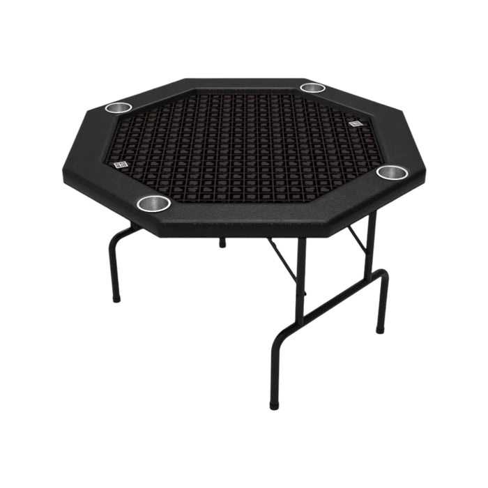 Elegant octagonal card table with high-quality wood, sturdy metal legs, curved leather edges, from TaMiMi Projects in Qatar.