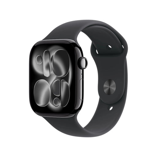 Apple Watch S11, GPS 42mm Jet Black Aluminium with Black Sport Band - S/M, Available now from TaMiMi Projects in Qatar.