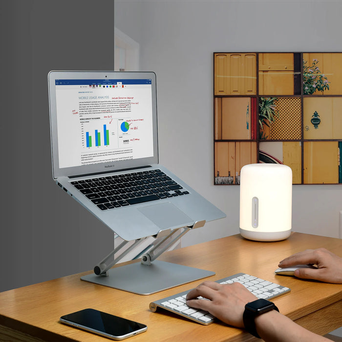 Adjustable aluminum stand for 10-16 inch laptops and iPads, ergonomic, stable - TaMiMi Projects in Qatar.