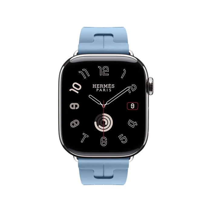 Apple Watch Hermès Series 11, 42mm Silver Titanium with Bleu Pastel Kilim Single Tour
