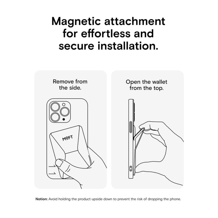 ‫محفظة موفت المغناطيسية مع حامل بتقنية ماغ سيف، تصميم أنيق ومثالي للاستخدام اليومي، متوفرة الآن لدى تميمي بروجكتس في قطر.‬