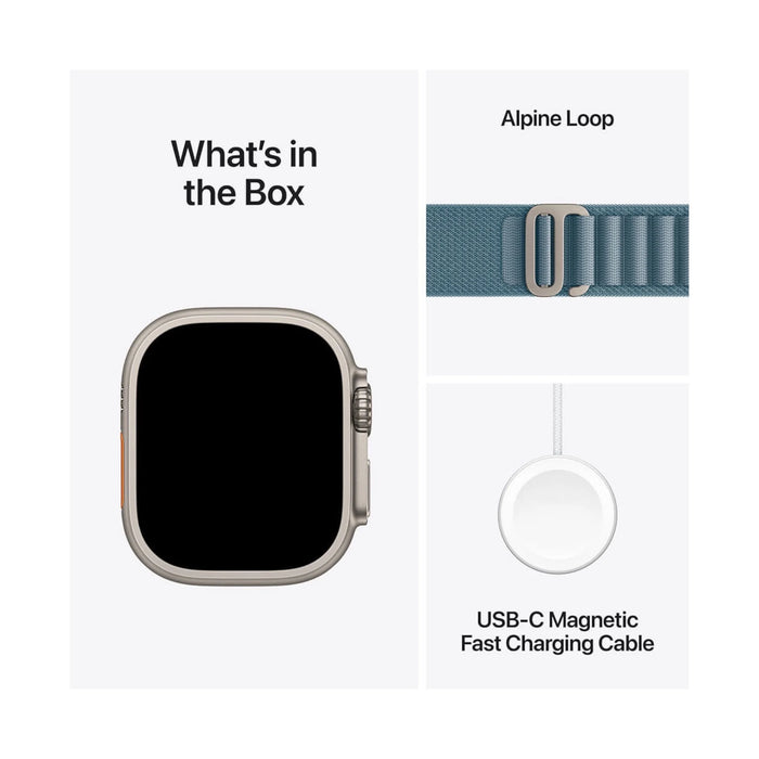Apple Watch Ultra 3 GPS + Cellular, 49mm Natural Case Light Blue Alpine Loop, Available now from TaMiMi Projects in Qatar.