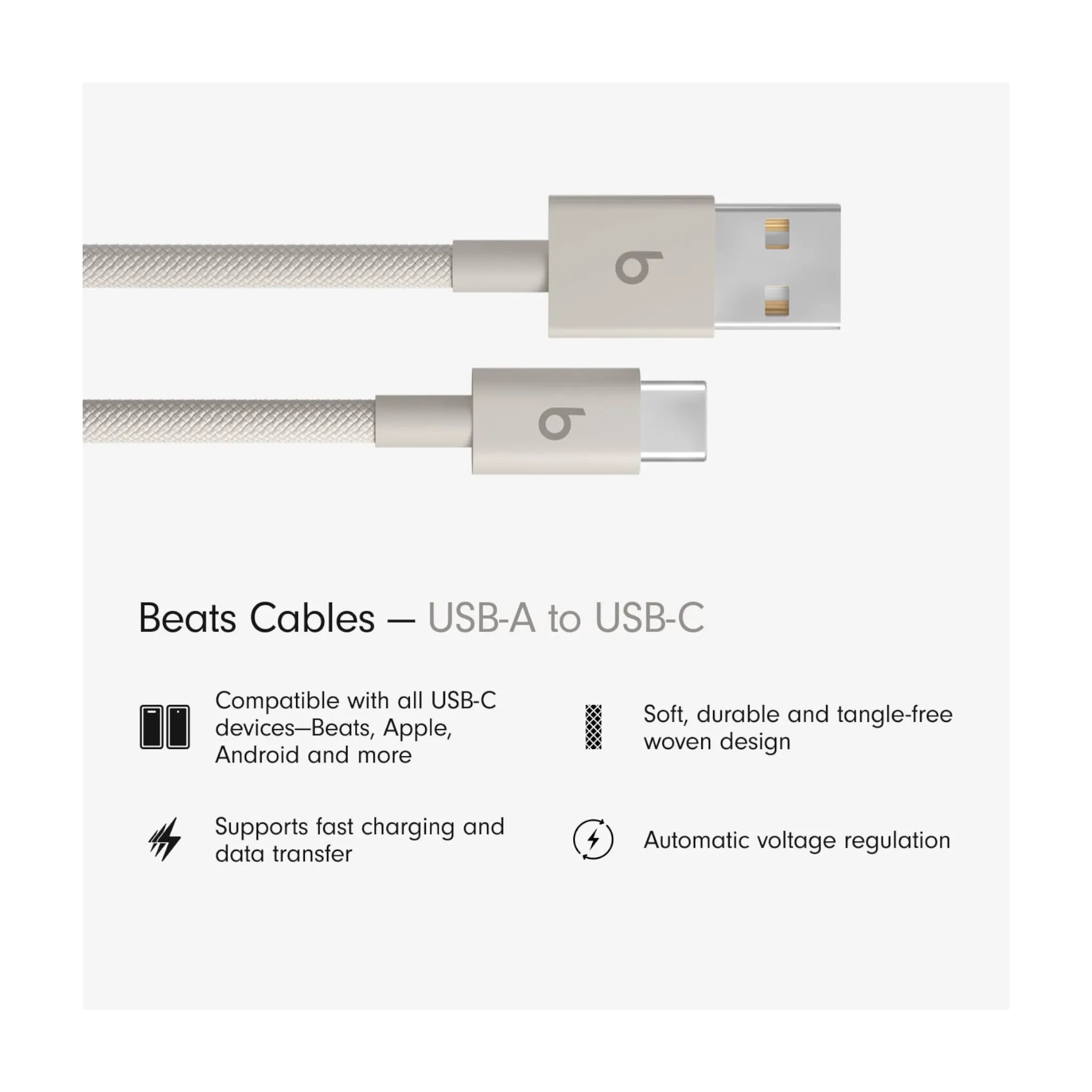Beats USB-A to USB-C Woven Cable 1.5m - Stone Beats USB-A to USB-C Woven Cable 1.5m - Stone