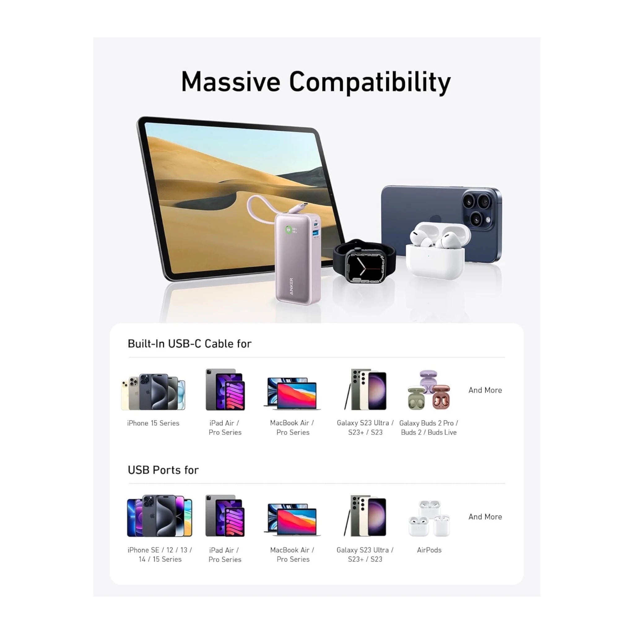 شاحن انكر ١٠ الف / ٣٠ واط / سلك USB-C مدمج - أبيض شاحن انكر ١٠ الف / ٣٠ واط / سلك USB-C مدمج - أبيض