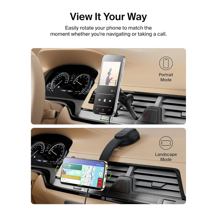 ‫احصل على ‫شاحن سيارة بيلكن ماج سيف من تميمي بروجكتس في قطر. دوران 360° وتثبيت قوي وشحن سريع بقوة ١٥ واط. 