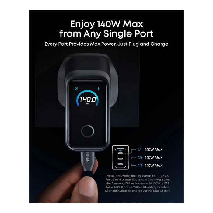 Anker Prime 160W 3-Port USB-C Charger, Ultra-compact design similar in size to an AirPods case. TaMiMi Projects Qatar.