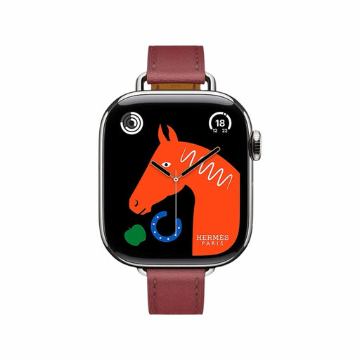 Apple Watch Hermès S10, 42mm silver titanium, Rouge Grenat Attelage Single Tour, blending luxury, in Qatar at TaMiMi Projects.