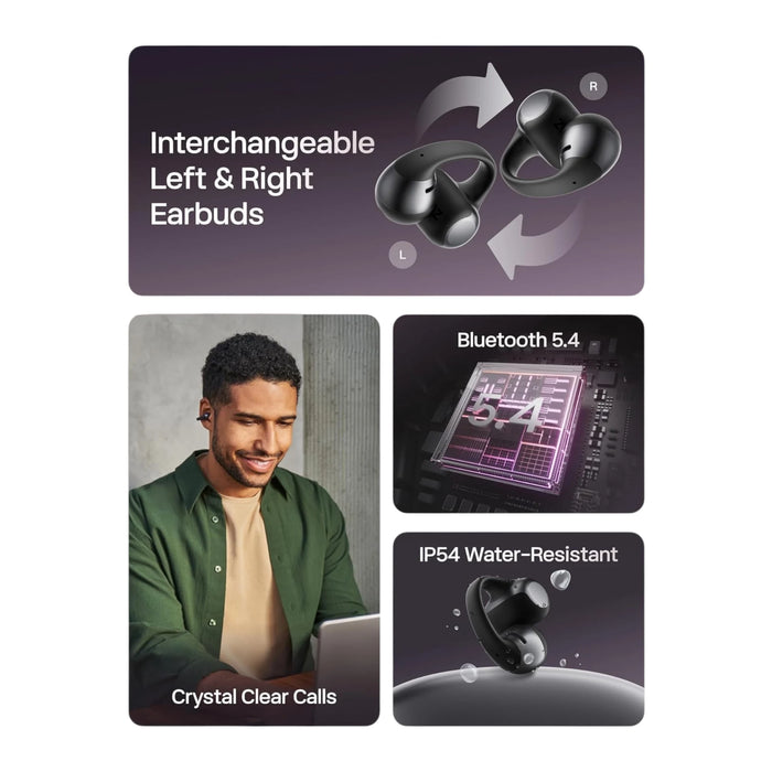 SHOKZ OpenDots ONE in Black at TaMiMi Projects in Qatar, Up to 10 hours playback per charge / 40 hours with charging case.