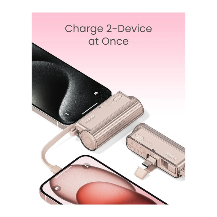 SHARGE Flow Mini Portable Charger 5000mAh with Built-in Cable, Ideal for travel or work Available from TaMiMi Projects in Qatar.