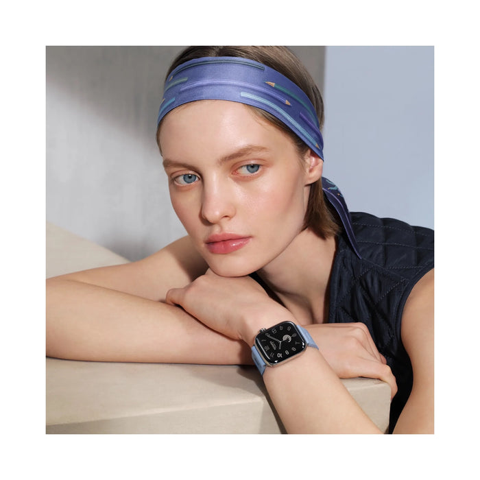 Apple Watch Hermès Series 11, 42mm Silver Titanium with Bleu Pastel Kilim Single Tour