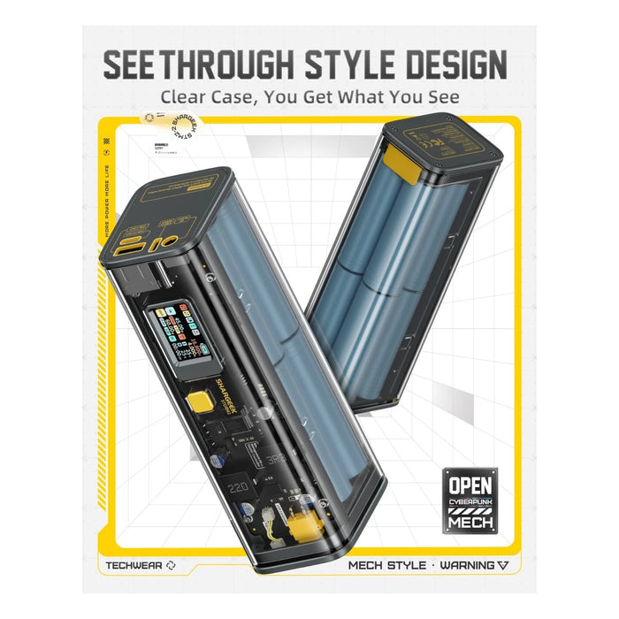 ‫احصل على شاحن SHARGE Storm 2 من تميمي بروجكتس في قطر. بطارية 25600mAh، شاشة ذكية، تصميم شفاف وشحن سريع 100W. 