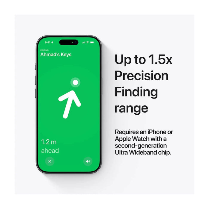 Apple AirTag (2nd generation) helps you track your items easily with the Find My app, Available from TaMiMi Projects in Qatar.