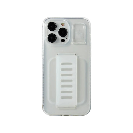 Grip2u iPhone 15 Pro Case in Clear, Kickstand, Grip Band Available now from TaMiMi Projects in Qatar.