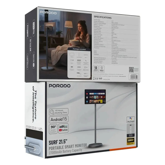 ‫شاشة Porodo 21.5 إنش ذكية محمولة مع بطارية وكاميرا تميمي بروجكتس قطر‬