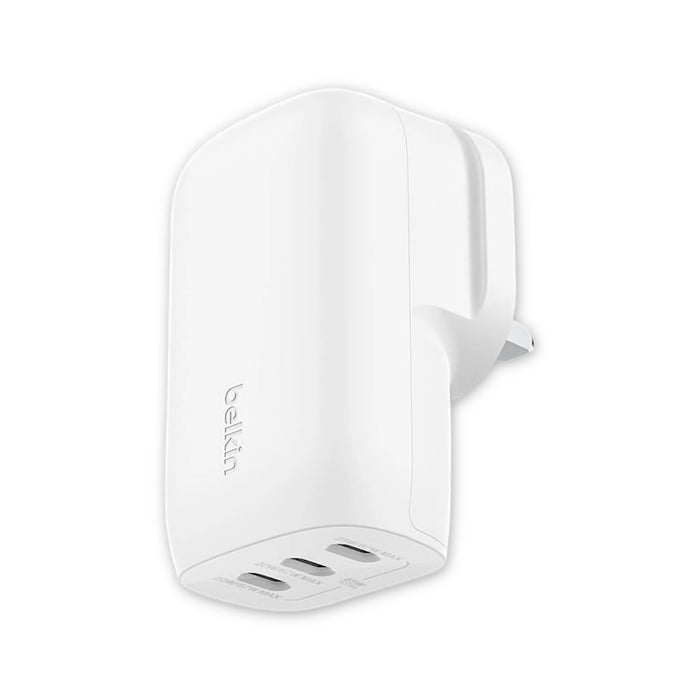 Belkin 67W Wall Charger Pd (3 USB-C), charges iPhone 16 from 0-50% in 24 minutes, Available at TaMiMi Projects in Qatar.