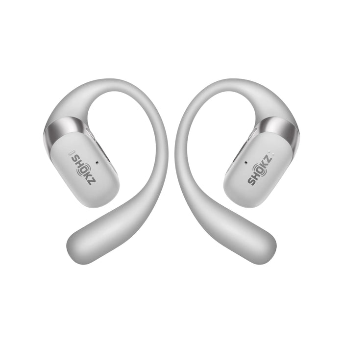 SHOKZ OpenFit 2+ in Grey, 4 beamforming microphones with AI noise cancellation for crystal-clear calls, at TaMiMi Projects in Qatar.