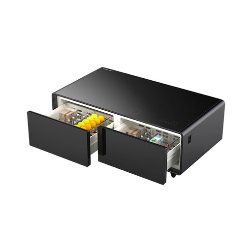 Smart table with two cooling drawers, 135L total capacity for drinks & snacks, Available now from TaMiMi Projects in Qatar.