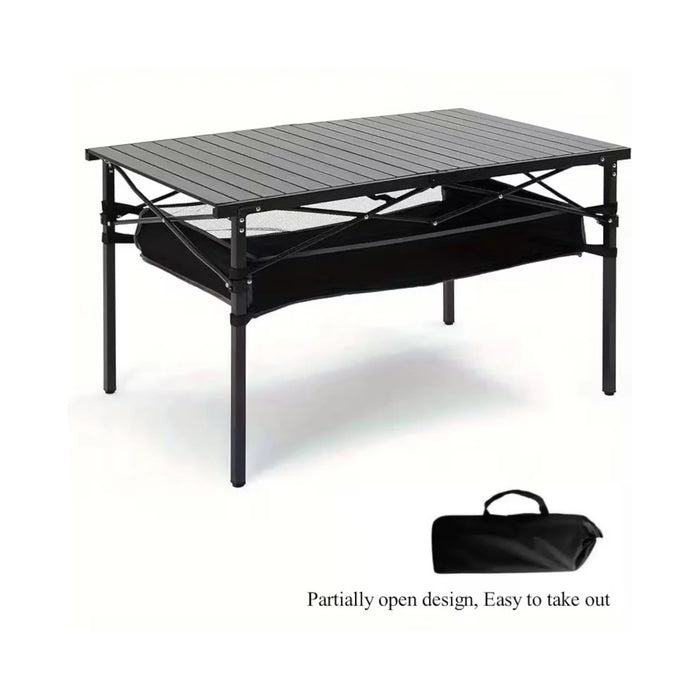 Folding Camping Table with Mesh Shelf, Perfect for camping, picnics, BBQs, garden, and beach, at TaMiMi Projects Qatar.