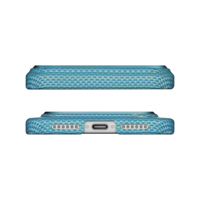 Pitaka iPhone 17 Pro Case in Lucid Blue, Woven from ultra-strong aramid fiber, Available now from TaMiMi Projects in Qatar.
