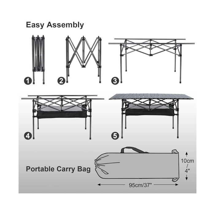 Folding Camping Table with Mesh Shelf, Perfect for camping, picnics, BBQs, garden, and beach, at TaMiMi Projects Qatar.