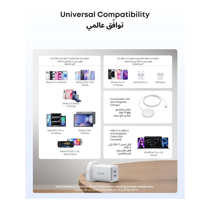 ‫شاحن أنكر نانو ٤٧ واط من تميمي بروجكتس في قطر. شحن سريع مزدوج USB-C بتصميم مدمج.