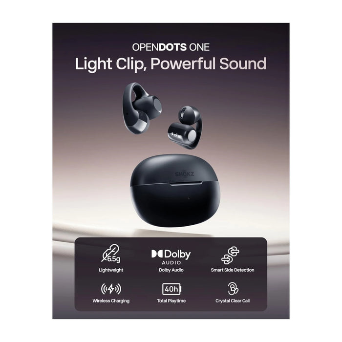 SHOKZ OpenDots ONE in Black at TaMiMi Projects in Qatar, Up to 10 hours playback per charge / 40 hours with charging case.