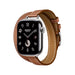 Apple Watch Hermès S10, 42mm Silver Titanium with Gold Attelage Double Tour Band from TaMiMi Projects in Qatar.