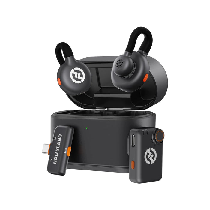 Hollyland Lark M2S Mini Wireless Mic, titanium clip-on design keeps your microphone securely in place, at TaMiMi Projects 
