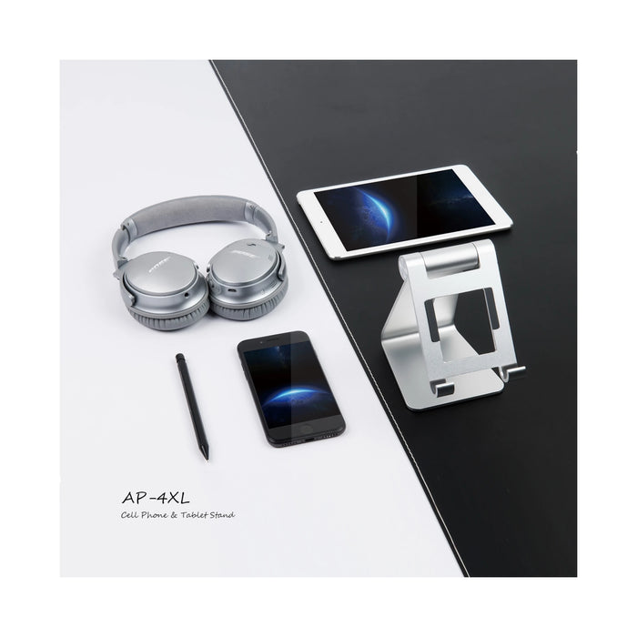 Adjustable tablet stand with 260° rotation, stable aluminum base, ergonomic design, fits up to 13-inch devices - TaMiMi Projects, Qatar.