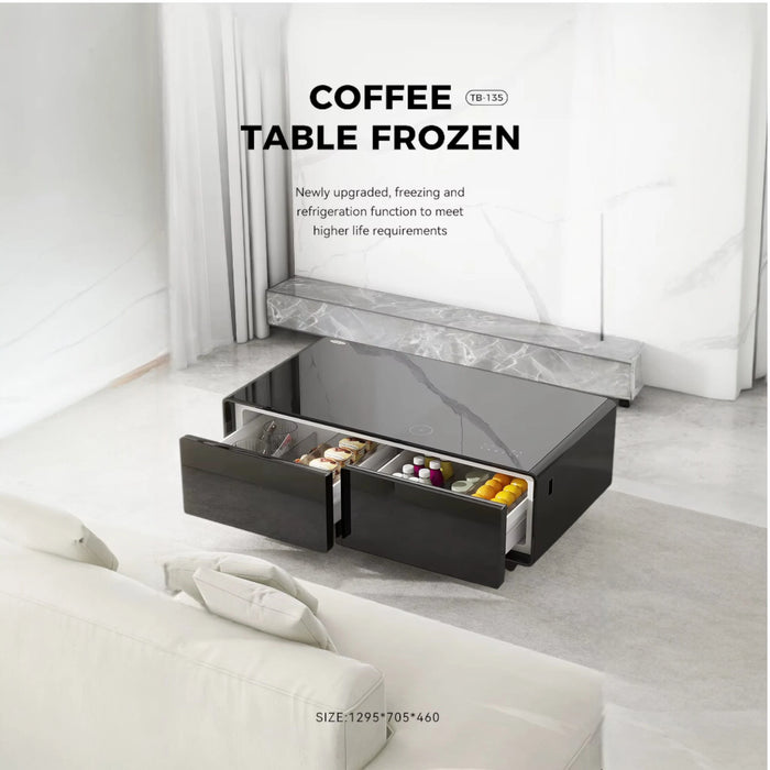 Modern coffee table with built-in cooler, USB charging, and touch controls for convenient use from TaMiMi Projects in Qatar