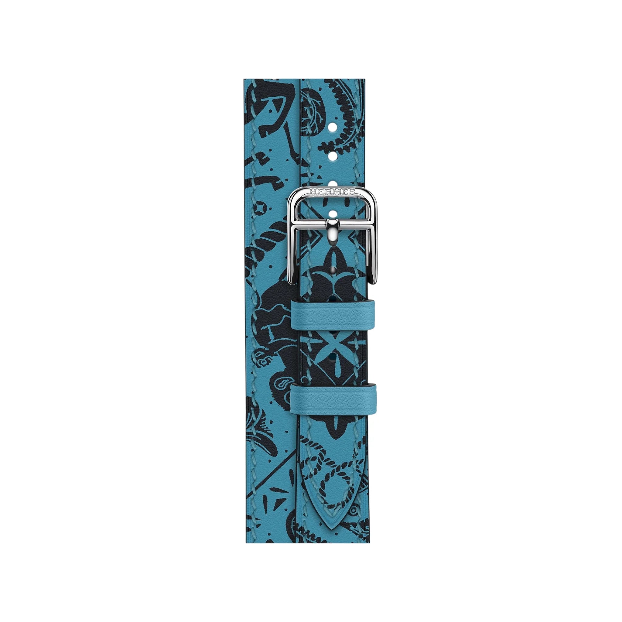 Hermès Apple Watch Band 42mm - Bdn/Noir Animaux Bandana Attelage Double tour Hermès Apple Watch Band 42mm - Bdn/Noir Animaux Bandana Attelage Double tour