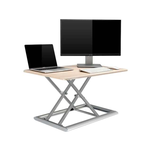Adjustable aluminum standing desk riser, at TaMiMi Projects, Qatar. ergonomic design, height adjustment, ideal for work & study.