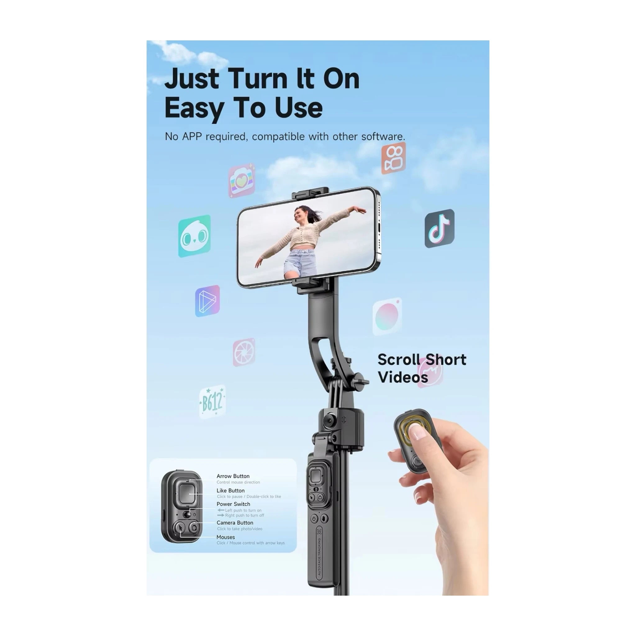 Tracking Gimbal Selfie Stick Tripod Tracking Gimbal Selfie Stick Tripod