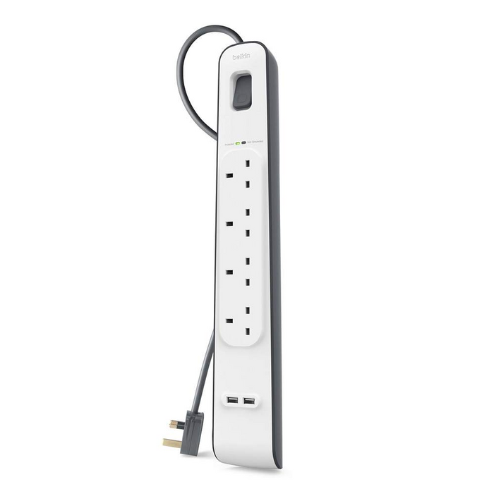 Belkin Surge Protected 4-Socket Extension Lead with USB - 2 m