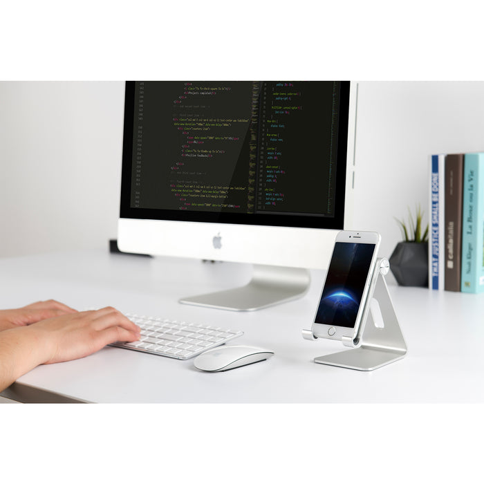 Adjustable tablet stand with 260° rotation, stable aluminum base, ergonomic design, fits up to 13-inch devices - TaMiMi Projects in Qatar.