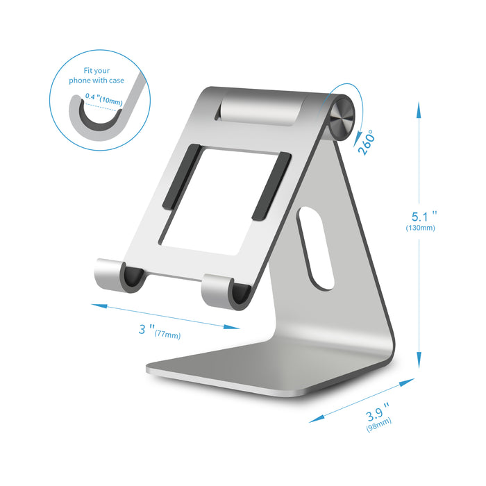 Adjustable Phone & Tablet Stand 260 Degree - Silver
