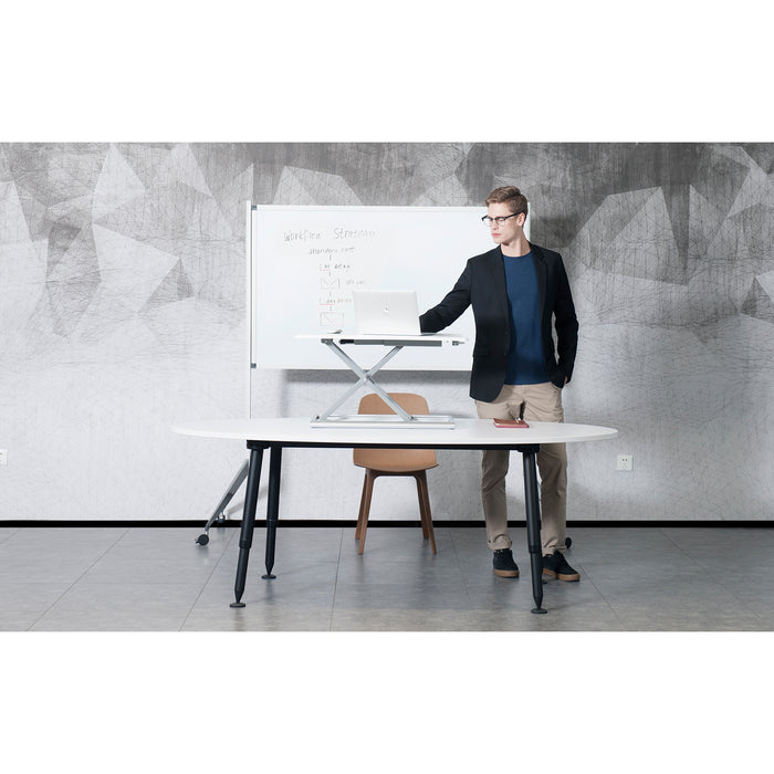 Adjustable aluminum standing desk riser from TaMiMi Projects in Qatar. ergonomic design, easy height adjustment, ideal for work and study