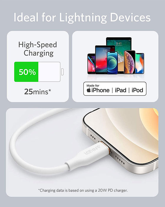 Anker Powerline III Flow, USB C to Lightning - 180cm - White