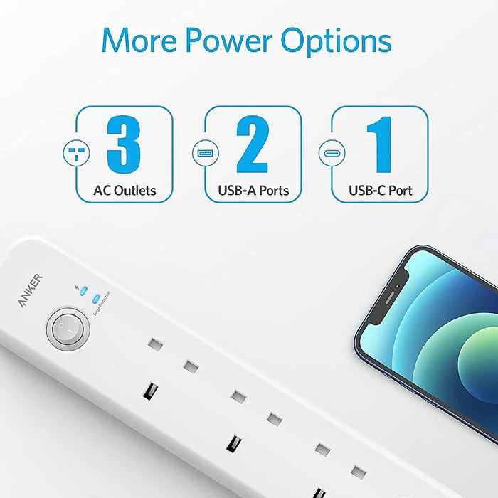 PowerExtend 6-in-1 Adapter by Anker with AC Outlets and USB Ports