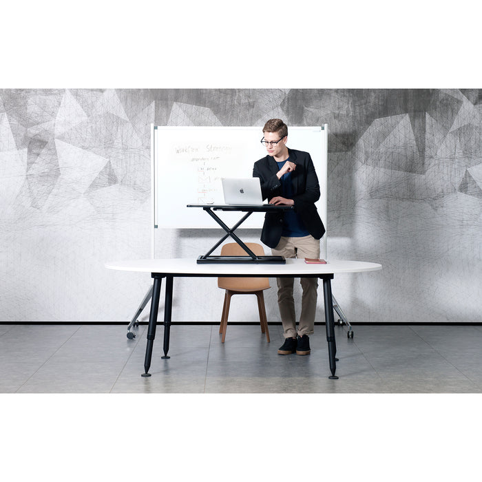 Adjustable aluminum standing desk riser from TaMiMi Projects in Qatar. ergonomic design, easy height adjustment, ideal for work and study