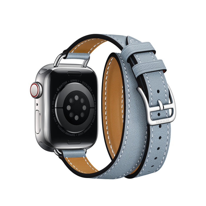 Apple Watch Herm s Bleu Lin Swift Leather Attelage Double Tour